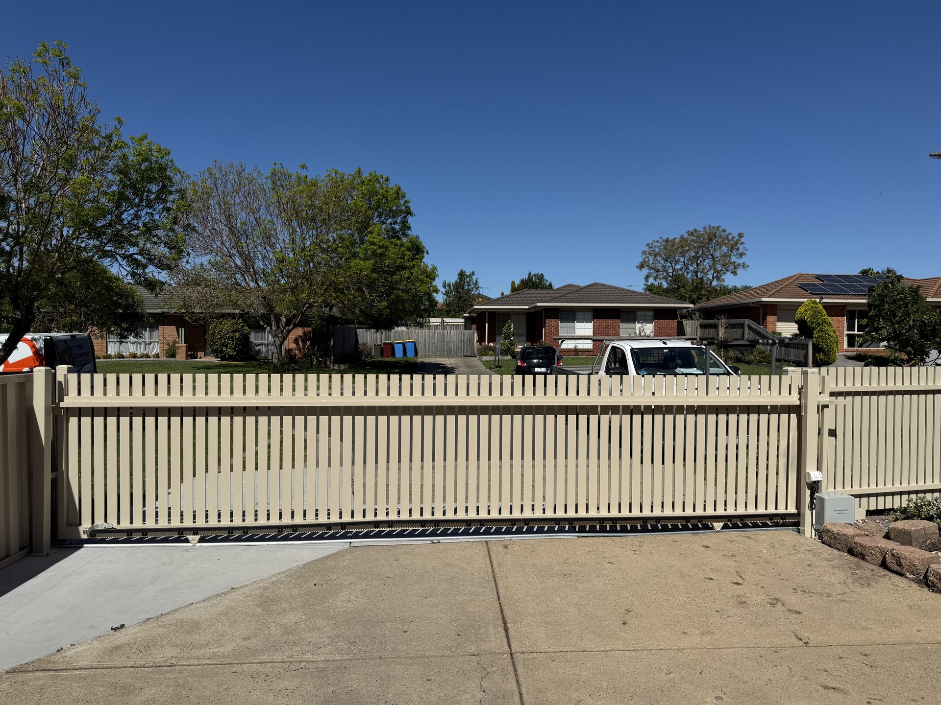 Beige automatic sliding gate, Melbourne