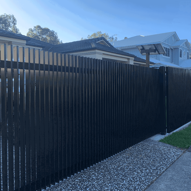 Black aluminium sliding gate, Melbourne