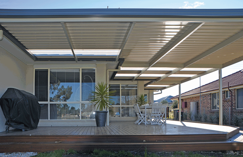 Skillion-roof patio over timber deck, Melbourne